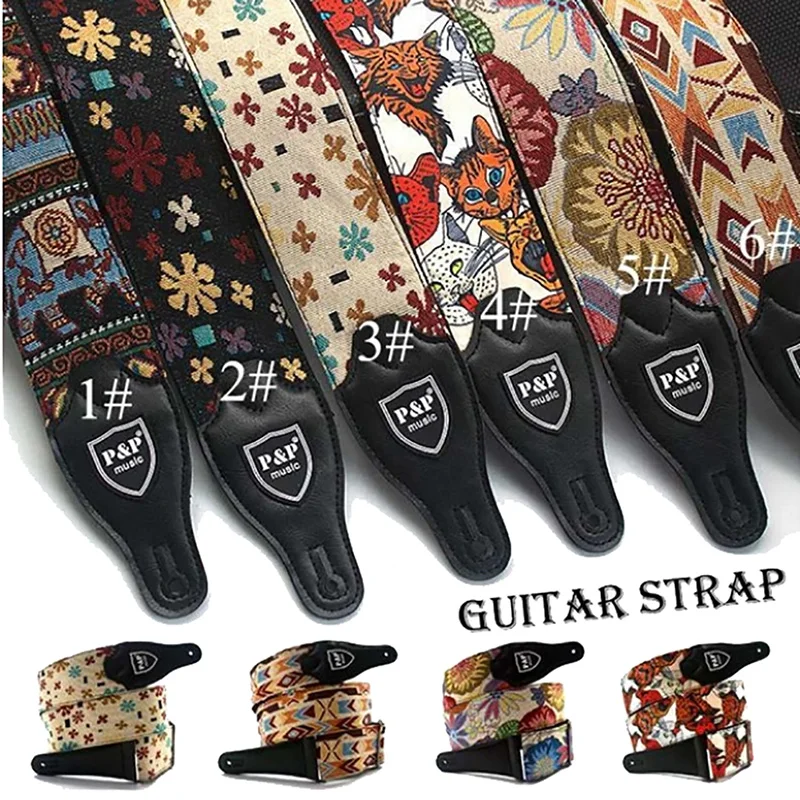 

Adjustable Cotton Embroidered Guitar Strap Belt Widening and Thickening for Electric /Acoustic Guitar Bass Guitar Belt