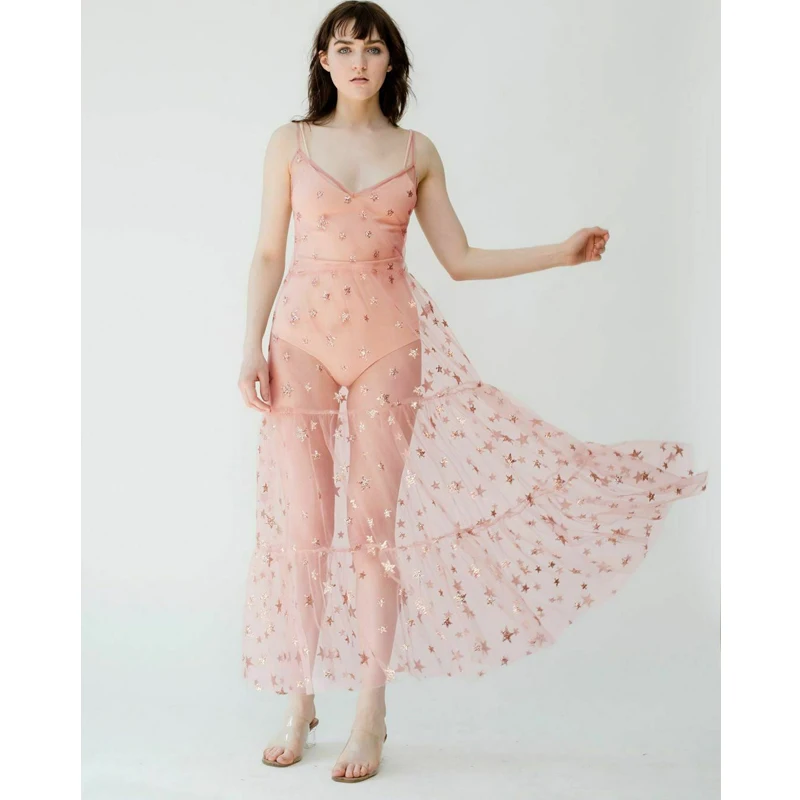 Милое женское Сетчатое прозрачное длинное платье для девочек накидка на бикини