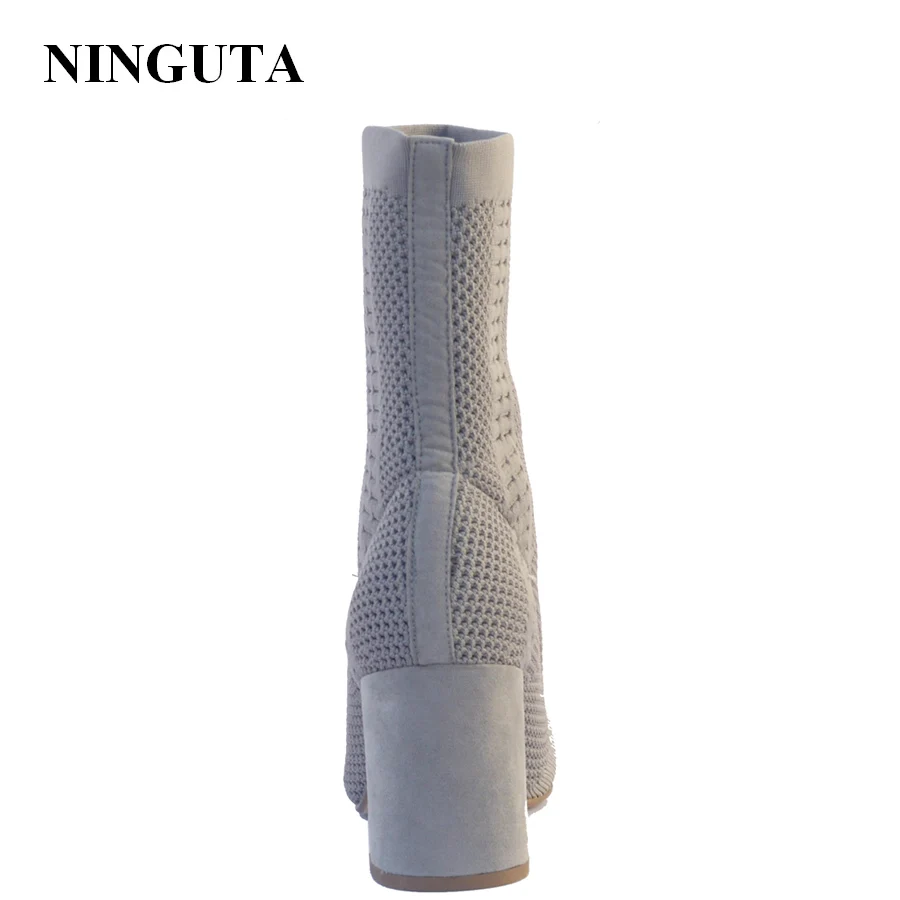 NINGUTA женские сапоги на высоком каблуке вязаные осенние модные 36 42|boots women shoes|shoes