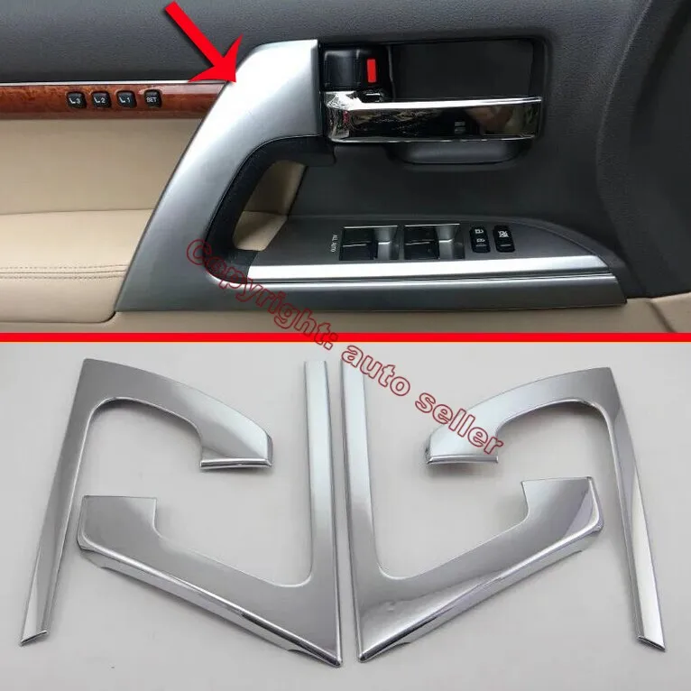 

ABS Pearl Chrome Inside Interior Door Armrest Around Cover Trim For Toyota Land Cruiser 2016 2017 2018