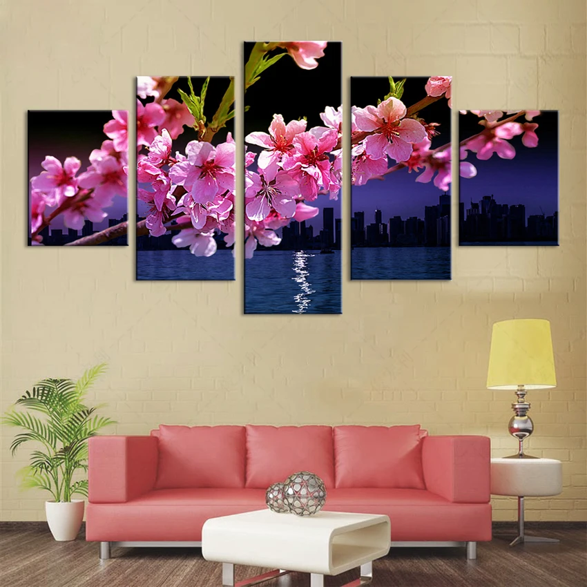 

5 Pieces Canvas Printed Painting Gold Orchid Modular Pictures Decoration for Living Room No Framed