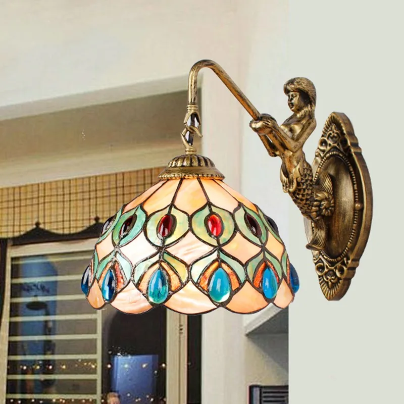 Простая лампа настенная оболочка павлина ванная комната зеркало фара