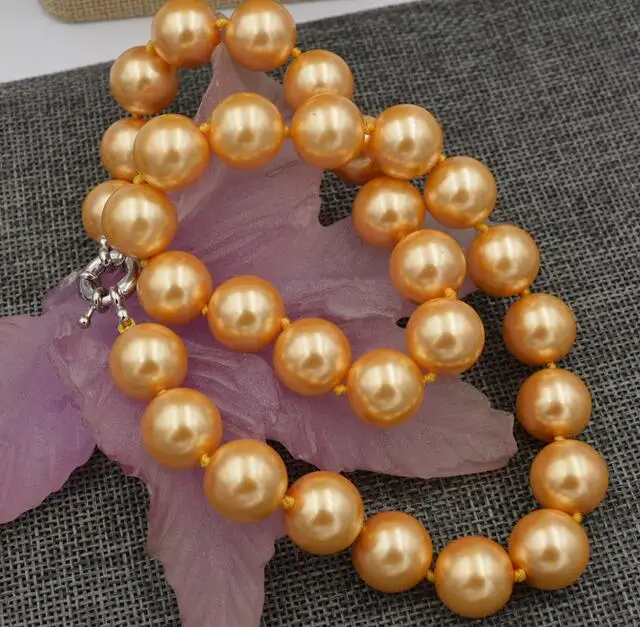 Модное Красивое Жемчужное ожерелье из золотистого жемчуга 14 мм 18 &quot36&quot 50 &quotAAA |
