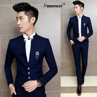 mauchley 2pcsset slim fit prom homme men costume wedding suits classic chinese collar party dress suits boys jacket with pants
