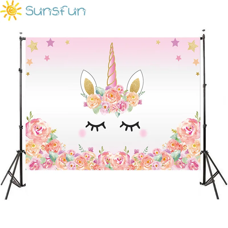 Sunsfun 7x5 футов Розовый Единорог фотография фон день рождения цветок баннер десерт стол фон фотобудка для фотосессии 220x150 см