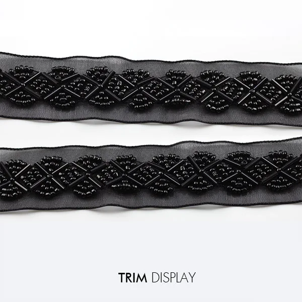 Украшенная Бисером кружевная тканевая Лента отделка плетеная Черная аппликация