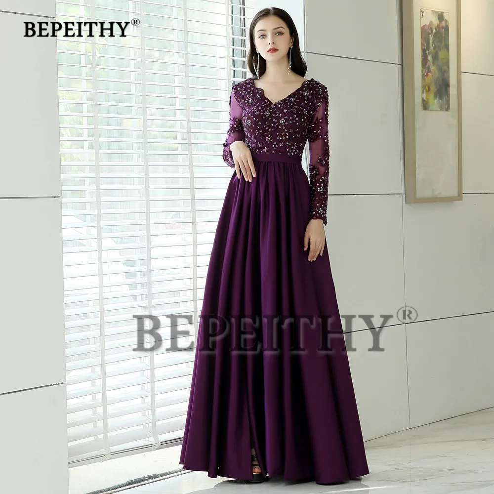 Robe De Soiree длинное вечернее платье с кружевным корсетом элегантное винтажное платье с длинными рукавами для матери невесты с разрезом Новинка