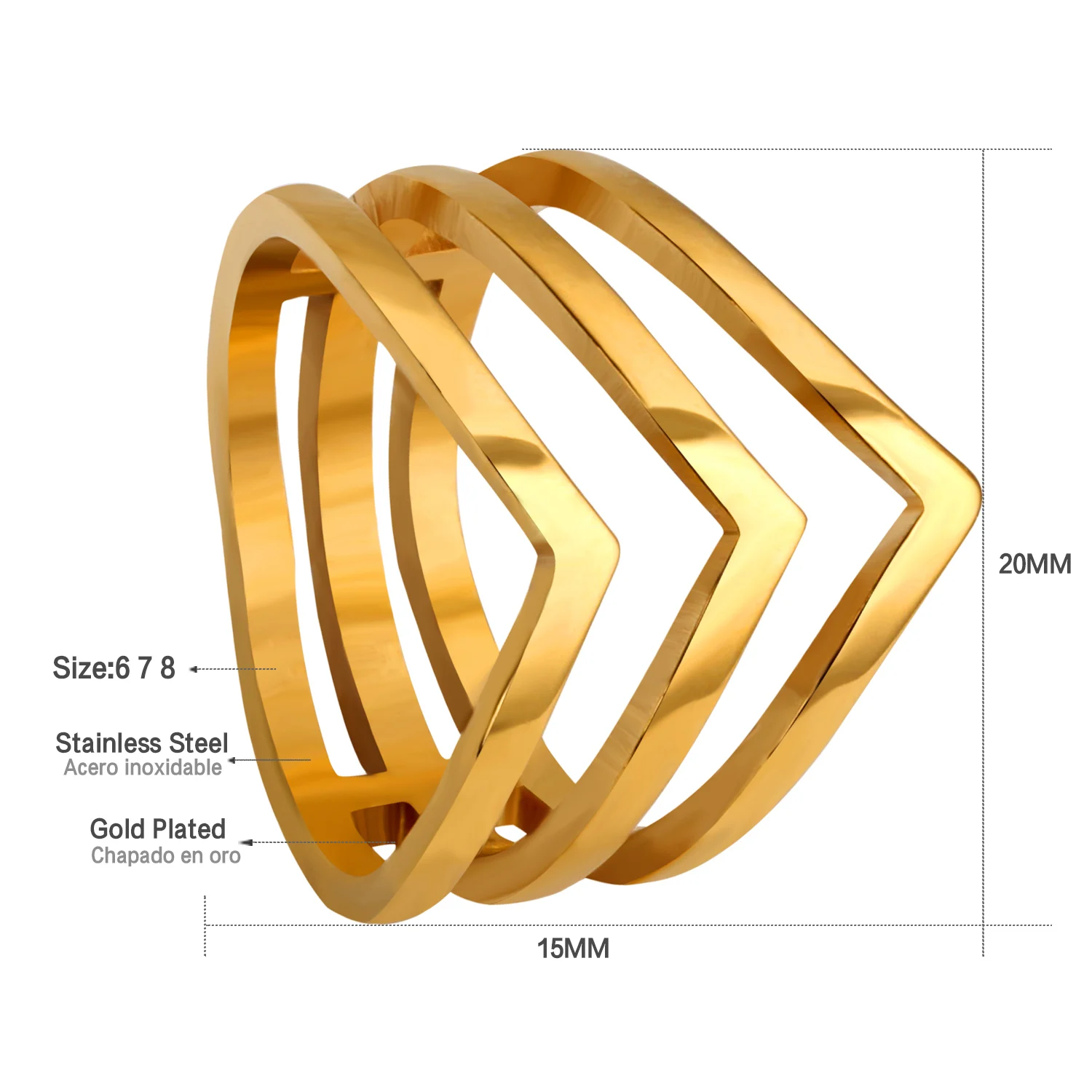 Многослойные Полые Кольца LUXUSTEEL для женщин/девушек из нержавеющей стали золотого