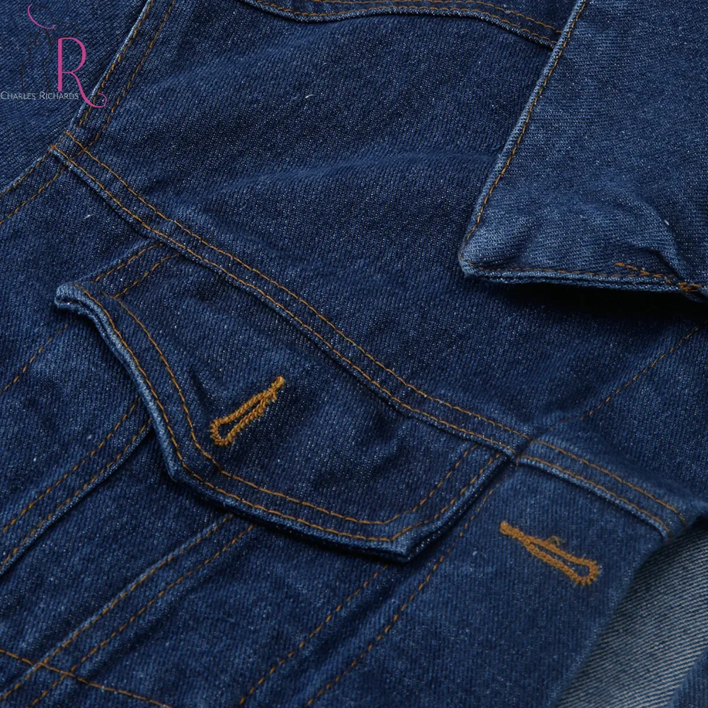 Темно-синяя укороченная джинсовая куртка с заниженным плечом для женщин новинка