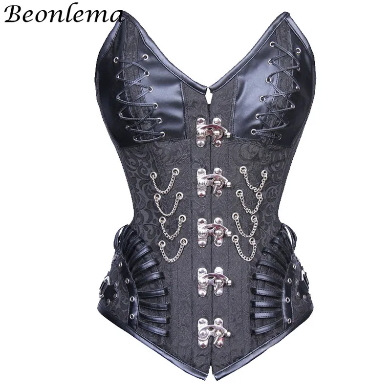 BEONLEMA, вышивка, стимпанк, корсет, черный, готический, одежда для женщин, Клубная одежда, Bustiyer Corpetes e Corselet e Espartilhos