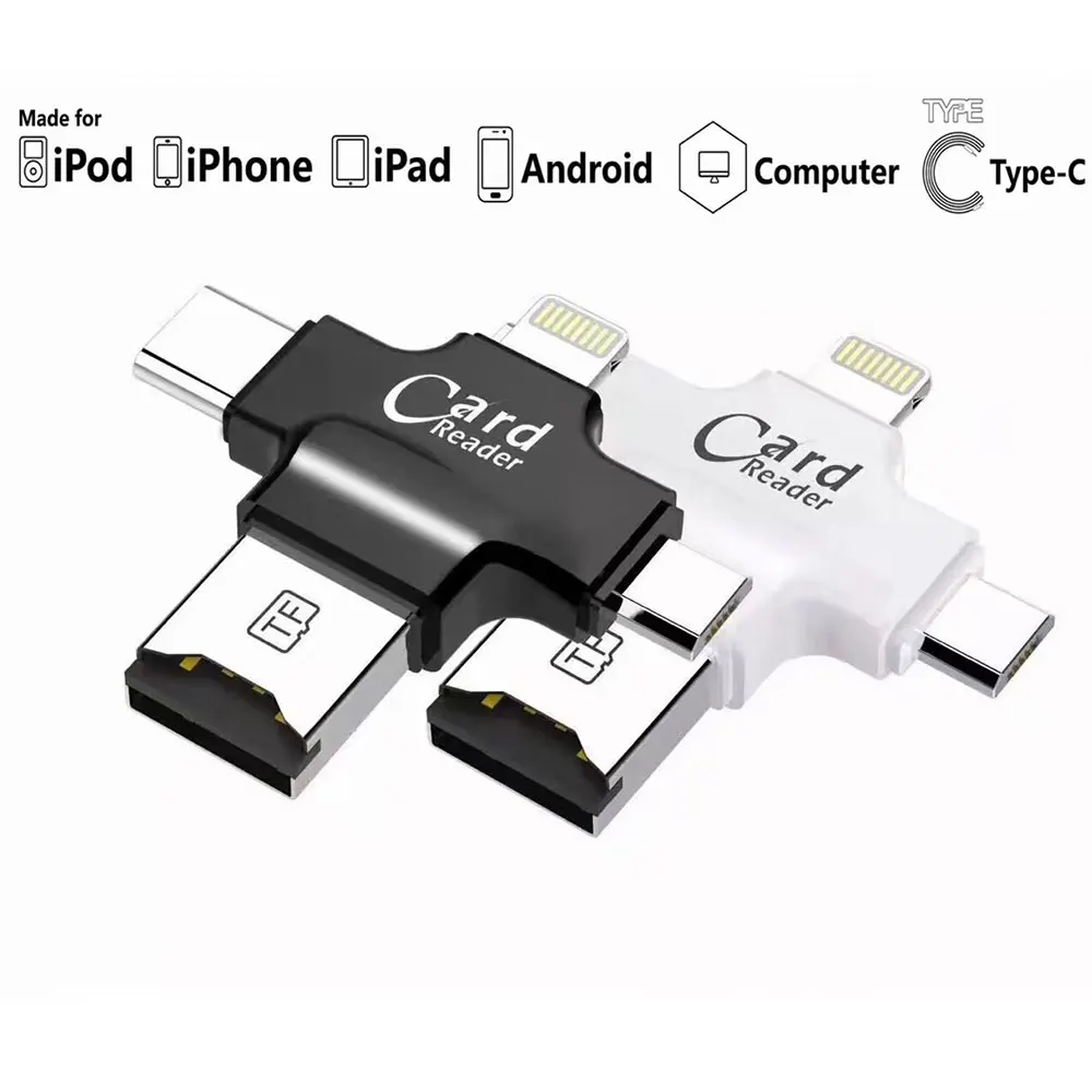 Кардридер Mini с несколькими портами SD 8 Pin/Type C/Lightning/Micro USB портативный для