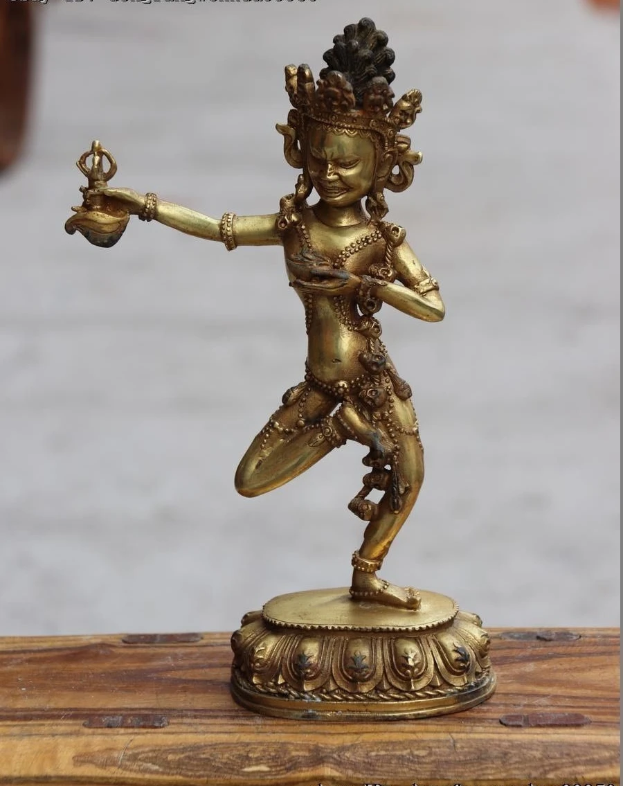 Тибетский буддизм Старая Бронза Медь Gild Mahakala Dakini Vajravarahi статуя Будды | Дом и сад