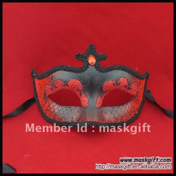 Бесплатная доставка 2016 Венецианская красная и черная Маскарадная маска с камнем