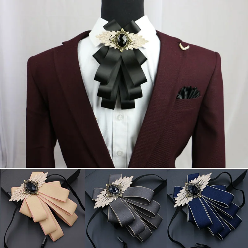 

Men's Suit Bow Tie Collar Flower Dress Shirt Groom Groomsman Host Male Wedding Party Ceremony Accessories Multi-Layer Cravat
