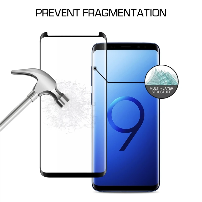 Для samsung Galaxy S9 плюс Экран пленка на весь экран с защитным закаленным Стекло черный