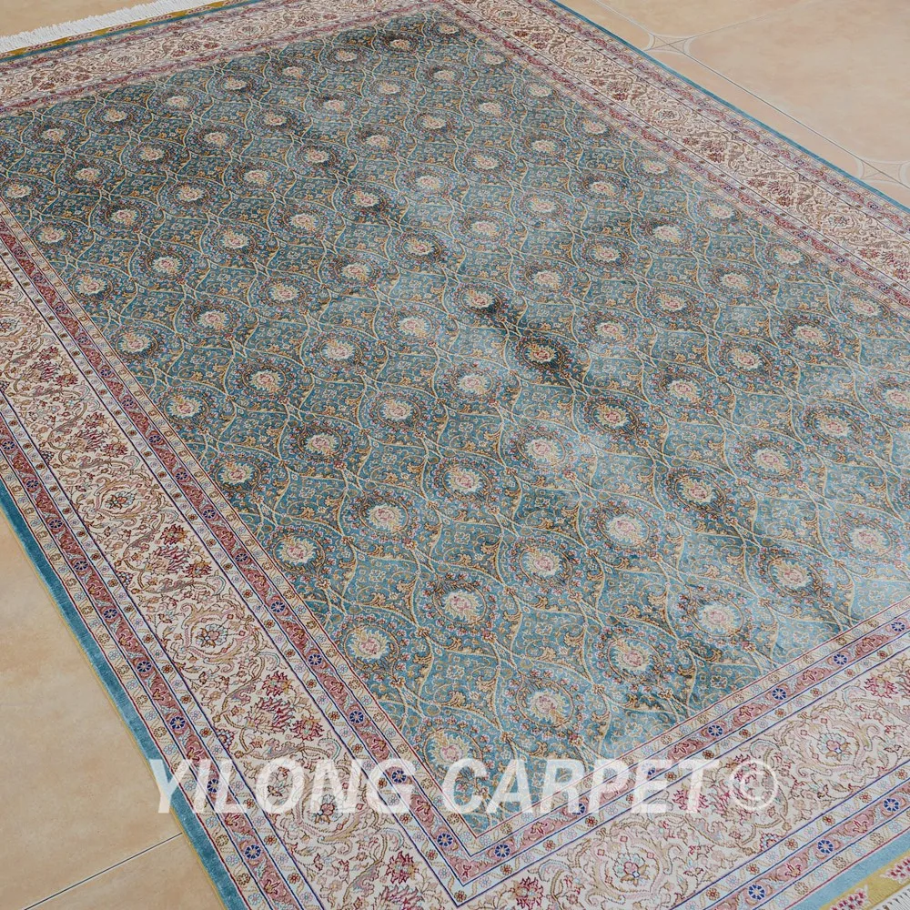 Yilong 5 'x 7 5' Hereke шелковый ковер светло-голубой ручной работы изысканный