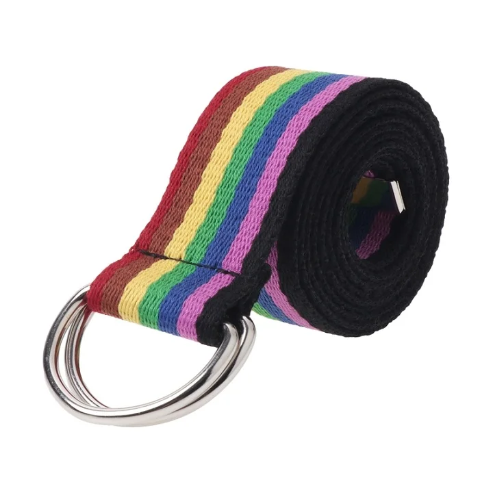 Dark Rainbow Поясной ремень с металлической пряжкой, двойные кольца, нейлоновый холщовый ремень, повседневный модный пояс - Цвет: Dark Rainbow