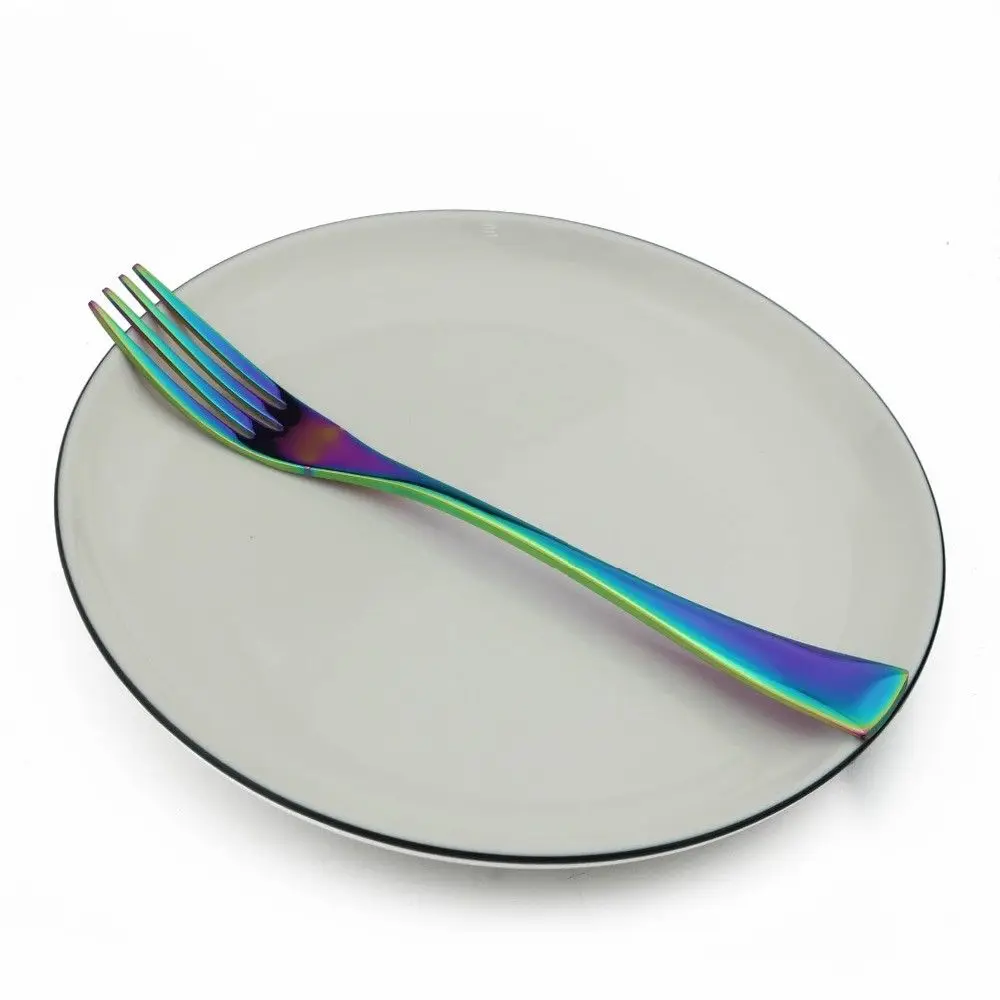 5PCS Shiny Black Blue Rainbow Dinnerware Set Stainless Steel Tableware Cutlery Dinner Knife Dessert Cake Fork Chirstmas | Дом и сад