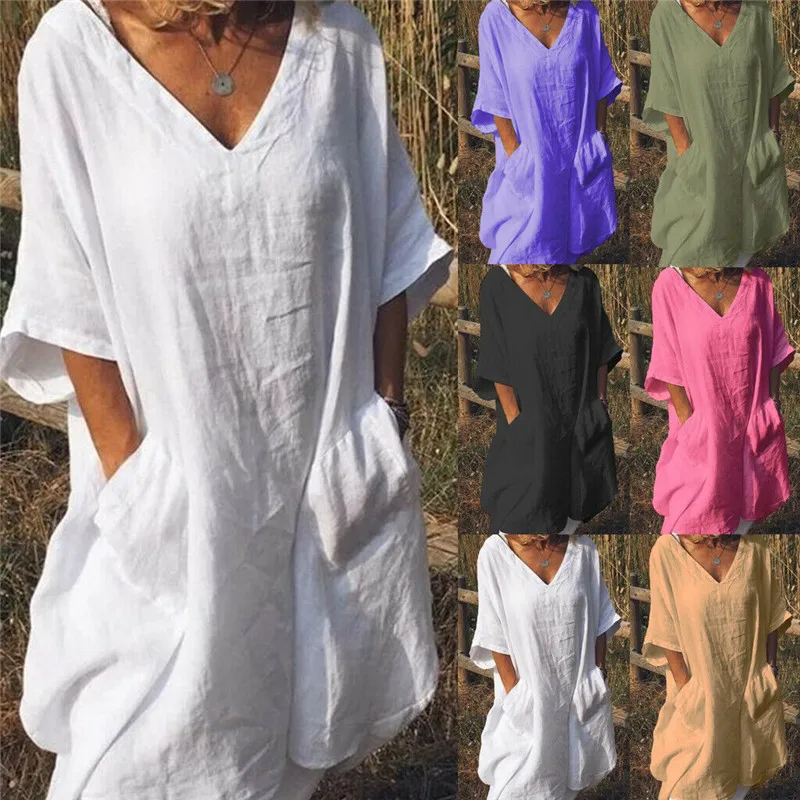 Boho Womensl летнее платье Дамское свободное повседневное пляжное рубашка большого