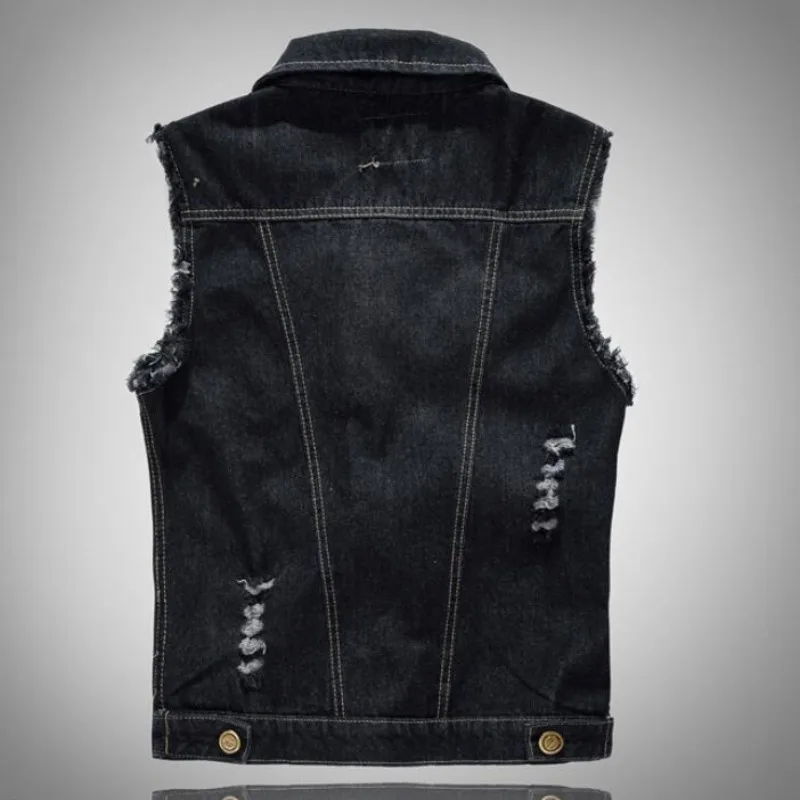 Мужская джинсовая куртка без рукавов с потертостями|motorcycle jean vest|denim jacket sleevelessjeans