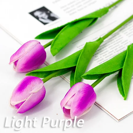 Light Purple Разноцветный искусственный букет тюльпанов, белый/красный/розовый/желтый, настоящий букет тюльпанов для дома, гостиной, украшения Tulipe - Цвет: Light Purple