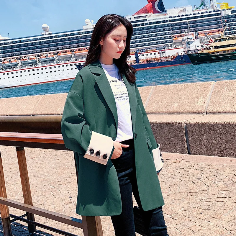 

Small suit jacket women's 2019 spring Korean version of the new retro lazy loose casual suit tide green