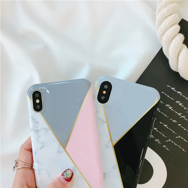 Boucho Funny Geometry Splice Pattern Case For iphone X 6S 6 7 8 Plus Classic Marble Painted Phone Cases Cover |