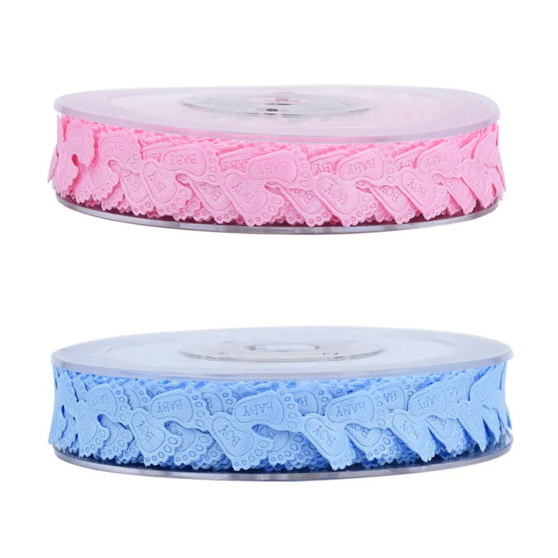 

1.8cm 15meters ultrasonic pressed baby footer ribbon tape for baby shower home decoration baby gift packing