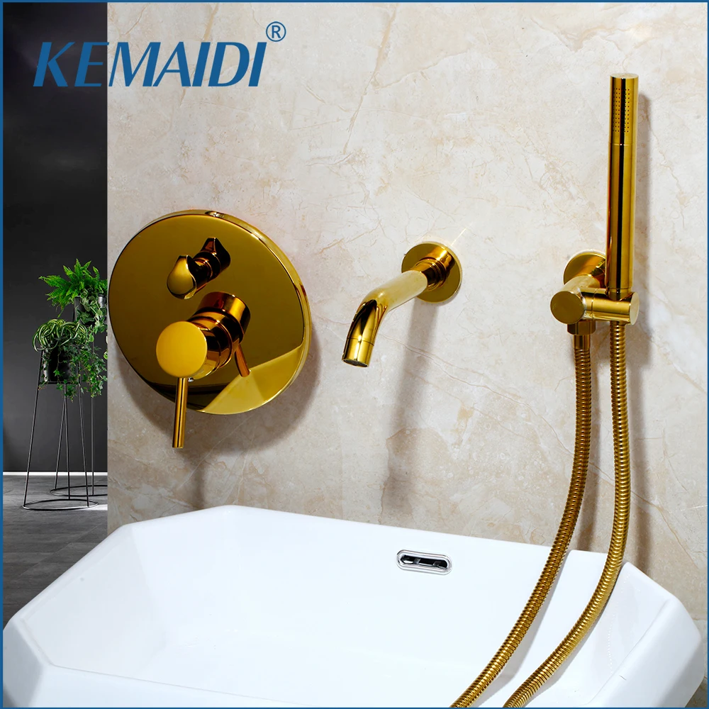 KEMAIDI матовый золотой Твердый латунный набор для душа ванной комнаты ручная