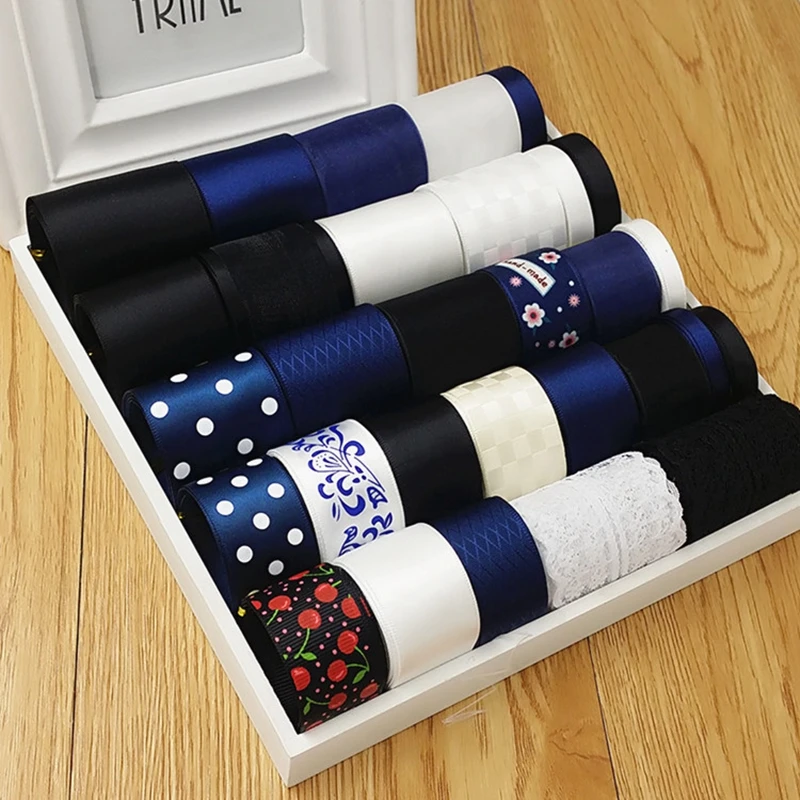 Синий серый темно синий напечатанный Grosgrain набор лент из полиэстера Подарочная упаковка лента для волос