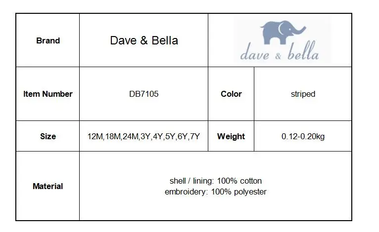 Dave bella/милые платья для маленьких девочек; одежда в полоску для малышей; Детские костюмы высокого качества на День рождения; DB7105