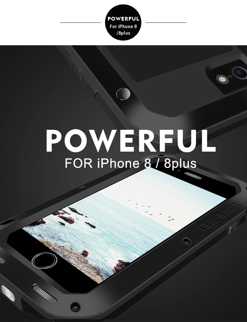 Чехол Gorilla Glass Love Mei для iphone 8 7 6 6s Plus металлический бронированный