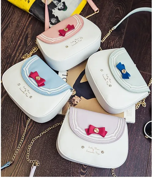 

Anime Moon backpack Sweet cute bow decoration girl purse shoulder bag Moon Blue pink fashion pop bag cosplay