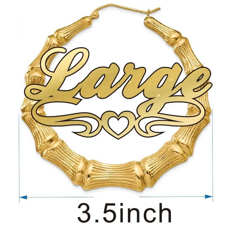 3.5inch gold round Пользовательские Бамбуковые серьги акриловые персонализированные имя Мода показать очаровательные серьги - Окраска металла: 3.5inch gold round