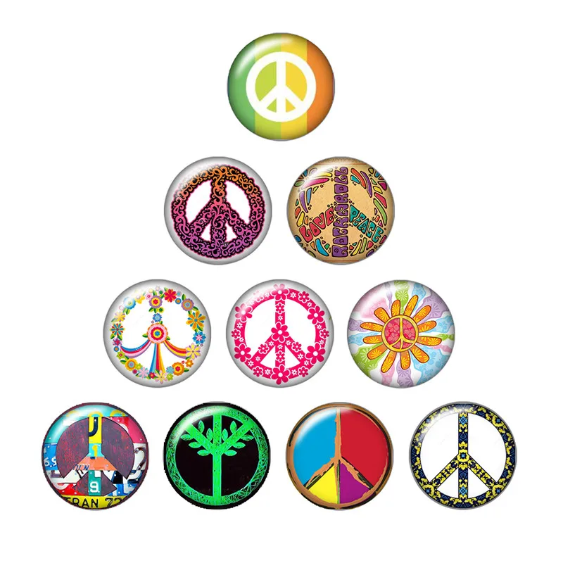 Модные пуговицы с надписью Peace sigh 10 шт. смешанные круглые стеклянные для кабошона