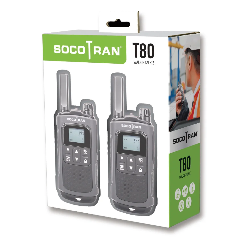 Перезаряжаемая рация Socotran T80 0,5 Вт 22CH дальнее двухстороннее радио VOX с кодом конфиденциальности и перезаряжаемой батареей пара