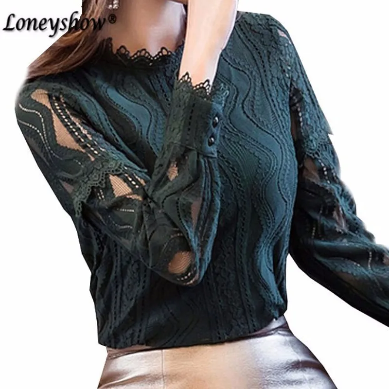 Кружевная блузка 2018 женские блузки рубашки элегантные выдалбливязаный крючком с