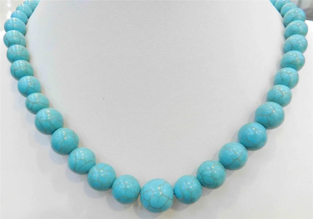 Free Shipping >> 6-14mm Blue Turkey Turquoise Gems Round Beads Necklace AAA | Украшения и аксессуары