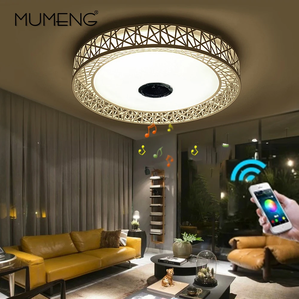 Mumeng RGB потолочный светильник 36 Вт с регулируемой яркостью, Красочные вечерние лампы, Bluetooth динамик, музыка, аудио лампа, 90-265 в, металлический акриловый светильник