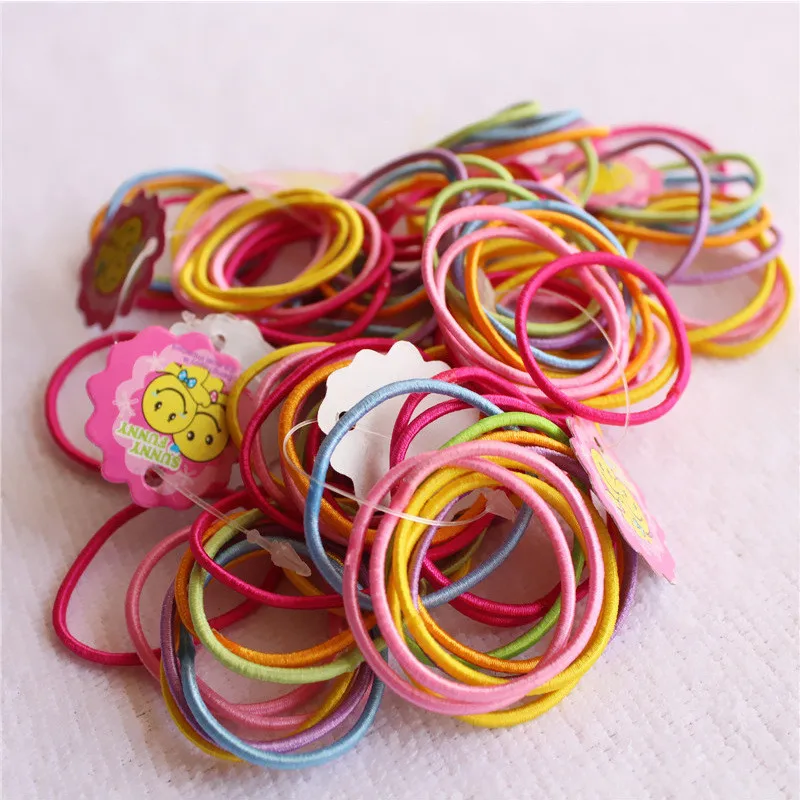 100pcs/lot Girls Elastic Hair Bands Ponytail Holder Rubber Accessories Women Multicolor Tie Gum | Детская одежда и обувь