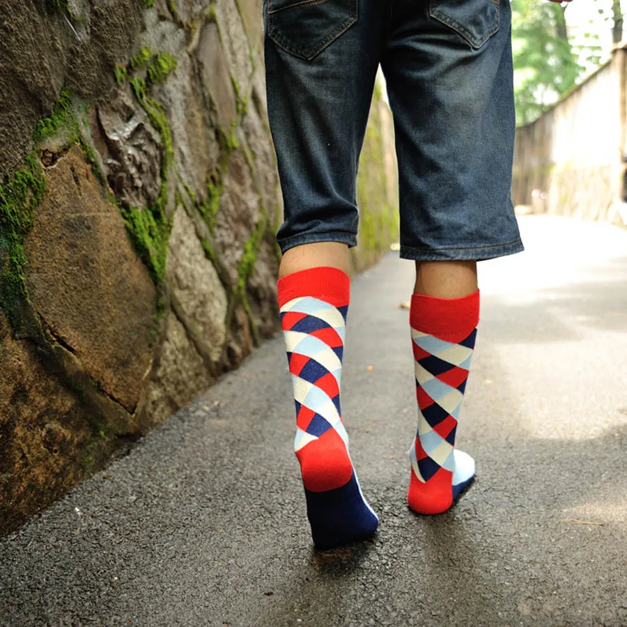 

New Socks British Style Plaid Socks Gradient Color Unisex Cotton Long Socks High Quality Business Sox Wedding Socks