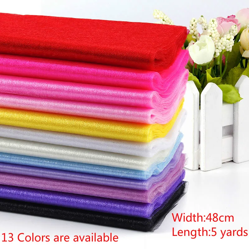 

5yards/lot 48cm Romantic Snow Yarn Wedding Arches Sheer Crystal Organza Tulle Fabric For Wedding Party New Year Decoration
