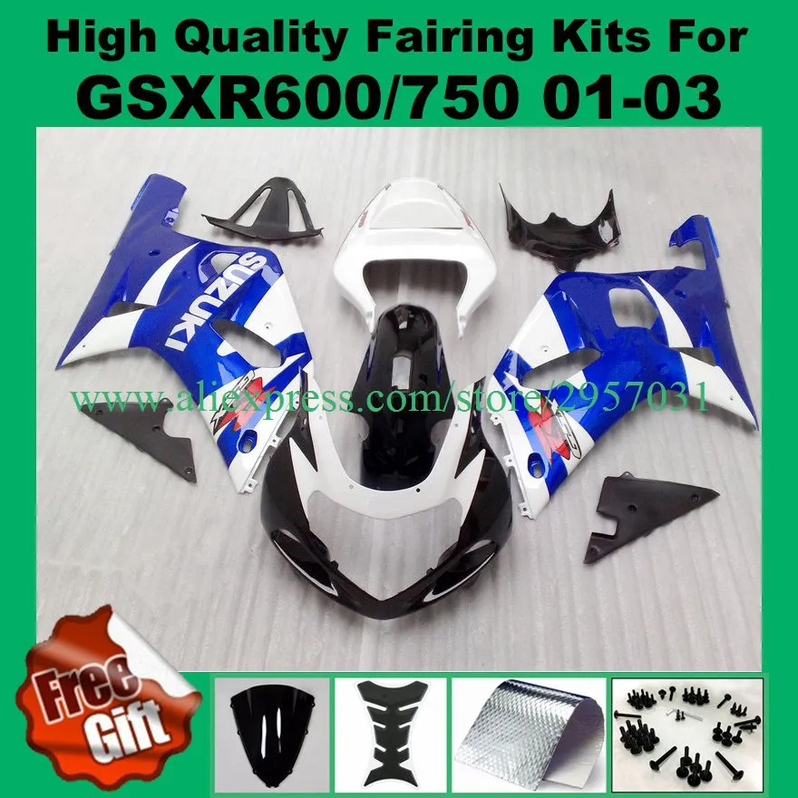 

Injection Fairing kit for GSXR600 GSXR750 01 02 03 K1 K2 K3 SUZUKI GSX-R750 GSX-R600 2001 2002 2003 black blue white fairings