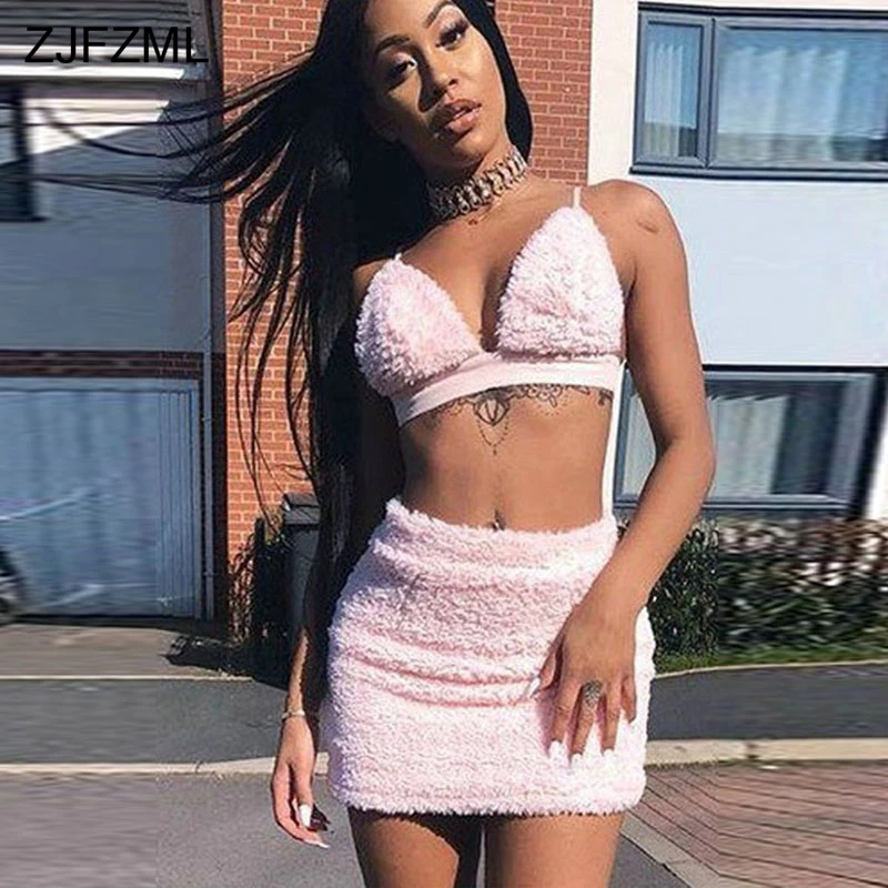 Женское Клубное платье из искусственного меха ZJFZML розовое короткое на