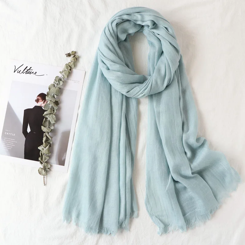 Цельный высококачественный Женский негабаритный однотонный шарф-хиджаб, шали, повязки на голову, вискоза, кашемир, мусульманский, потертый хиджаб, Пашмина - Цвет: 14 mint