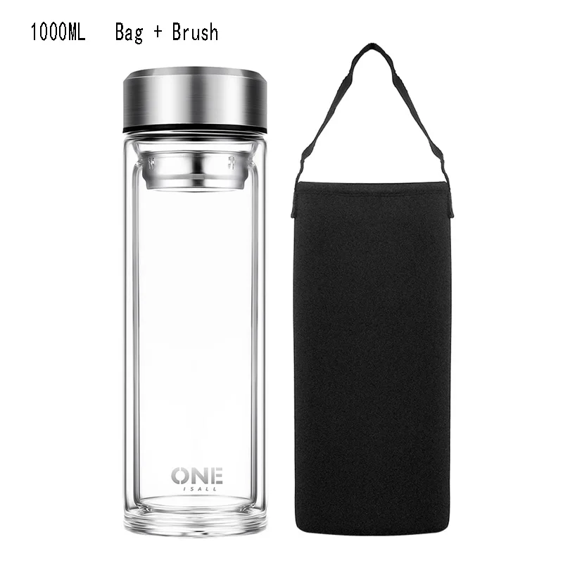 1000ML Style A Стеклянная бутылка для воды с двойными стенками из боросиликатного стекла для офиса и дома, чашка для воды с чайной заваркой, Герметичная Бутылка, новинка - Цвет: 1000ML Style A