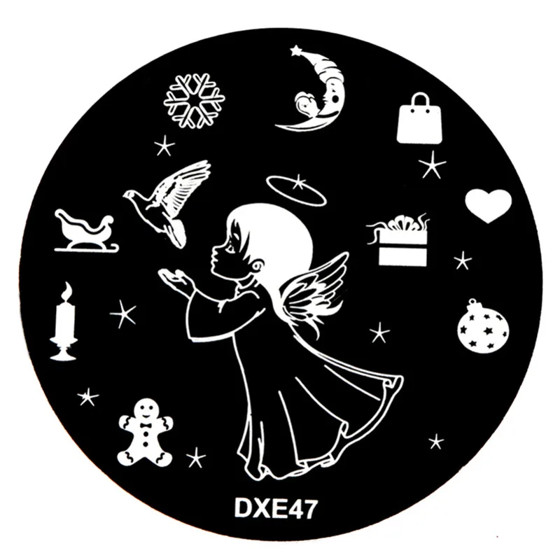 17-DXE47 ELECOOL DIY Рождественская серия круглые пластины для штамповки ногтей из нержавеющей стали Шаблон для штамповки Леди Женщины Девушка штамповки - Цвет: 17-DXE47