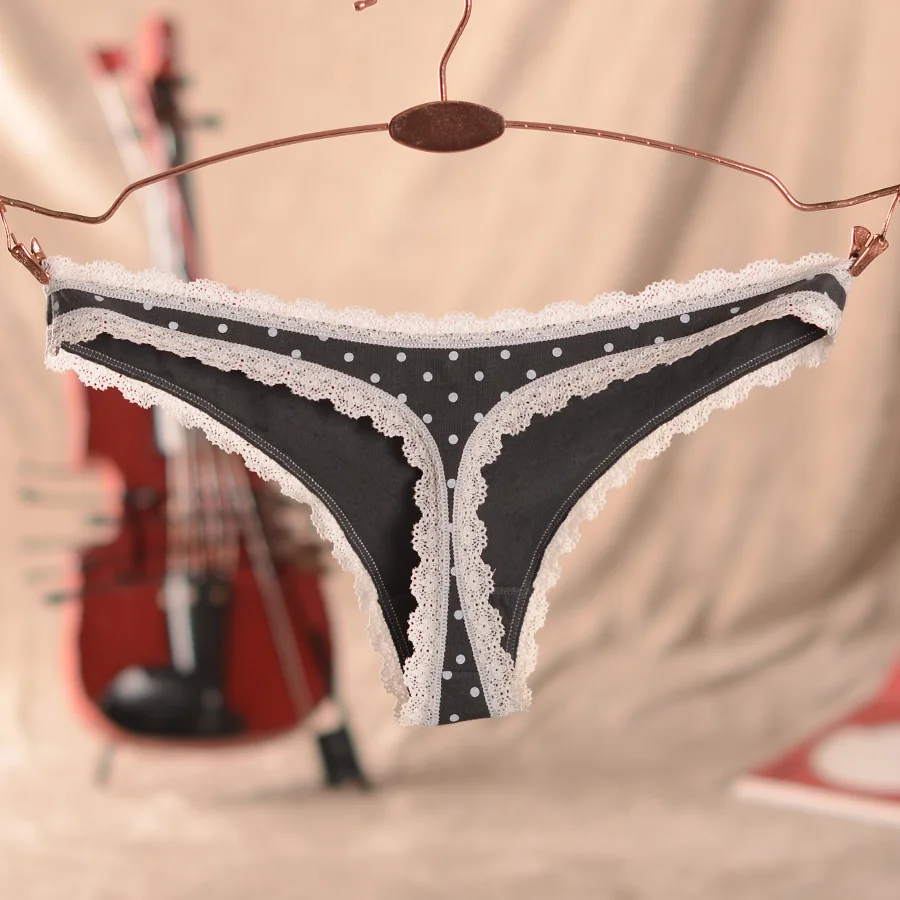 Женские хлопковые кружевные стринги в горошек 2 шт./лот большие размеры трусики с