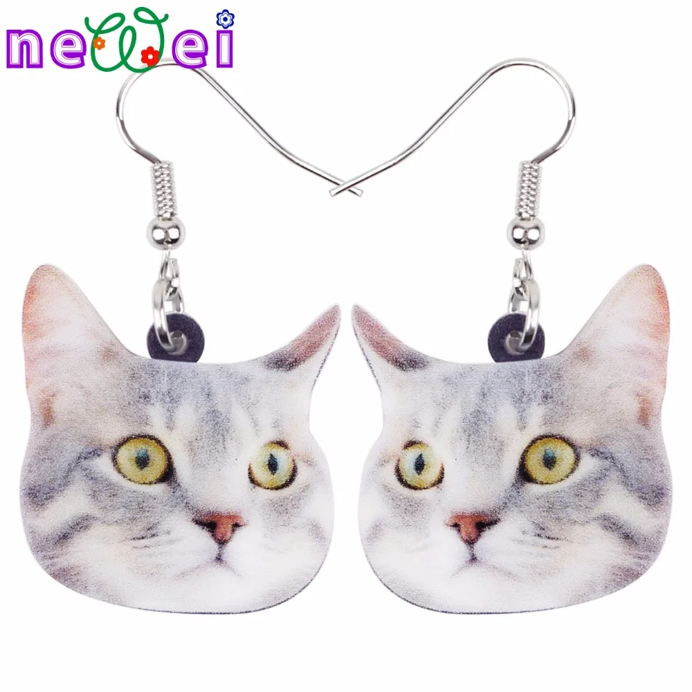 NEWEI себе акриловые Новинка котенок кошка серьги Длинные мотаться падение аниме