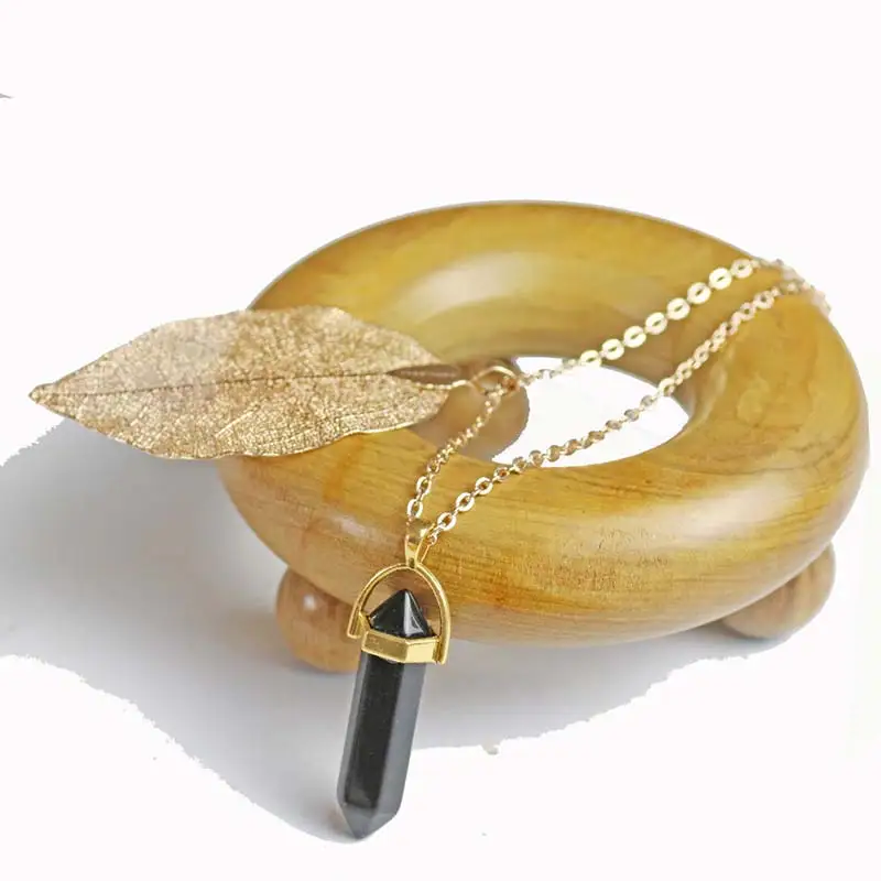 Кварцевое ожерелье с кристаллом подвеска из черного оникса в стиле бохо